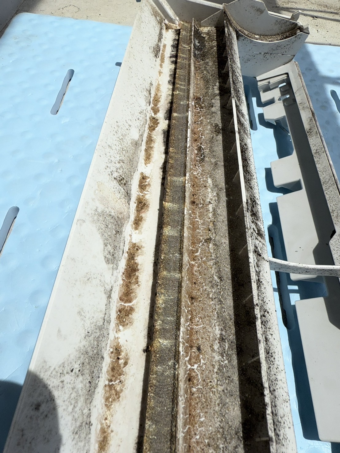 ドレンパン周辺の施工前。汚れや付着が目立つ状態