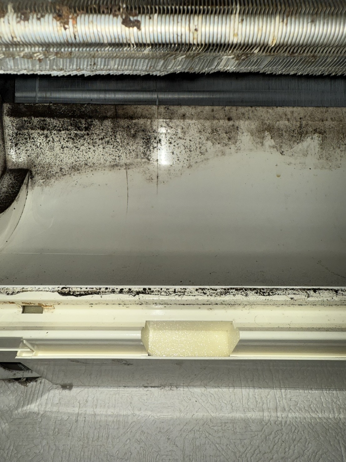 熱交換器まわりの施工前。うっすら汚れが付着していた状態